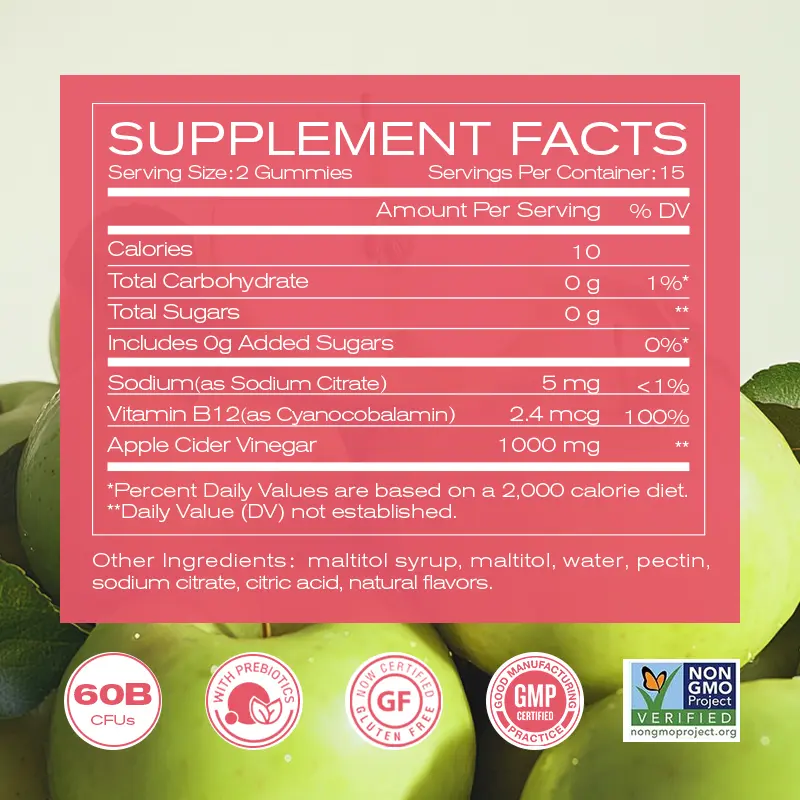 Product Introduction of Apple cider Vinegar Gummy Energy and Gut Health - Gut Health - supports digestion, detoxification and cleansing - B12 is an edible supplement 4