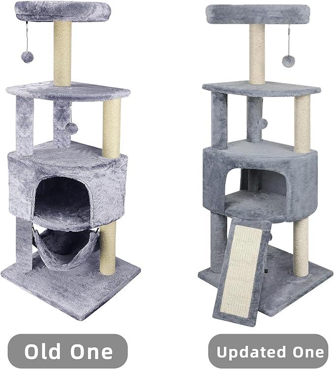 TikTok Shop 45in Cat Tree Tower with Big Cat Condo Scratching Post and Hanging Bed Grey