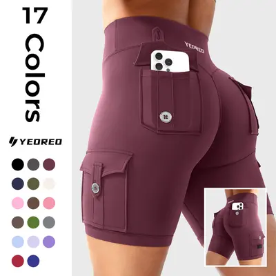 ALLNOWA High Waist Exercise Shorts For Women - 8" Yoga Running Fitness Shorts With Side Pockets, Blue, Medium - View #9