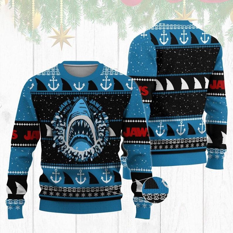 TikTok Shop Christmas Jaws Ugly Sweater Santa Shark Sweater Jaws Horror Movie Christmas Sweater Xmas Sweater Women Men Sweater Christmas Gift