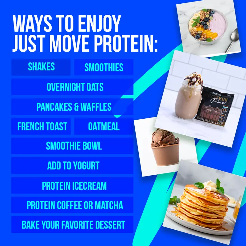 Product Introduction of Just Move Protein Sample 7 Pack - Vegan (Plant Based) Organic, Dairy Free, Soy Free, Gluten Free, Keto, Peanut Free, 20g -22g Protein, Low Carb, Non GMO supplements fitness dietary supplement post-workout recovery Edible Flavor Healthy Multi Flavors 4