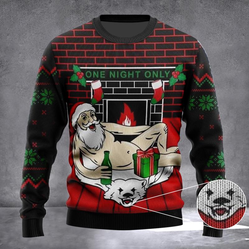 TikTok Shop Drunk Santa Claus One Night Only Christmas Ugly Sweater Funny Santa Sweater Gifts For Dad