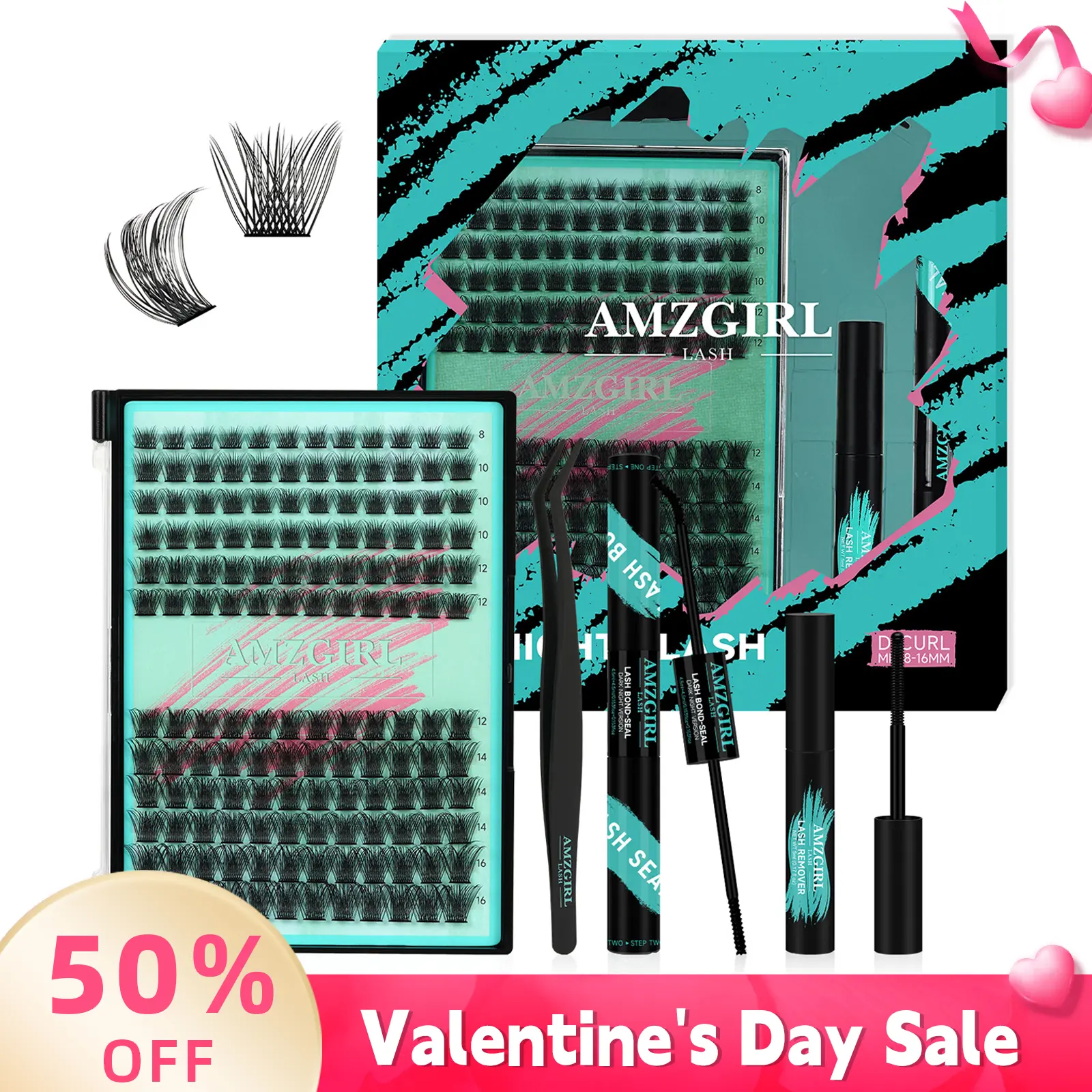 AMZGIRL LASH DIY Lash Extensions Kit Midnight Eyelashes Clusters Eyelashes Extensions Makeup Eyelash Extensions