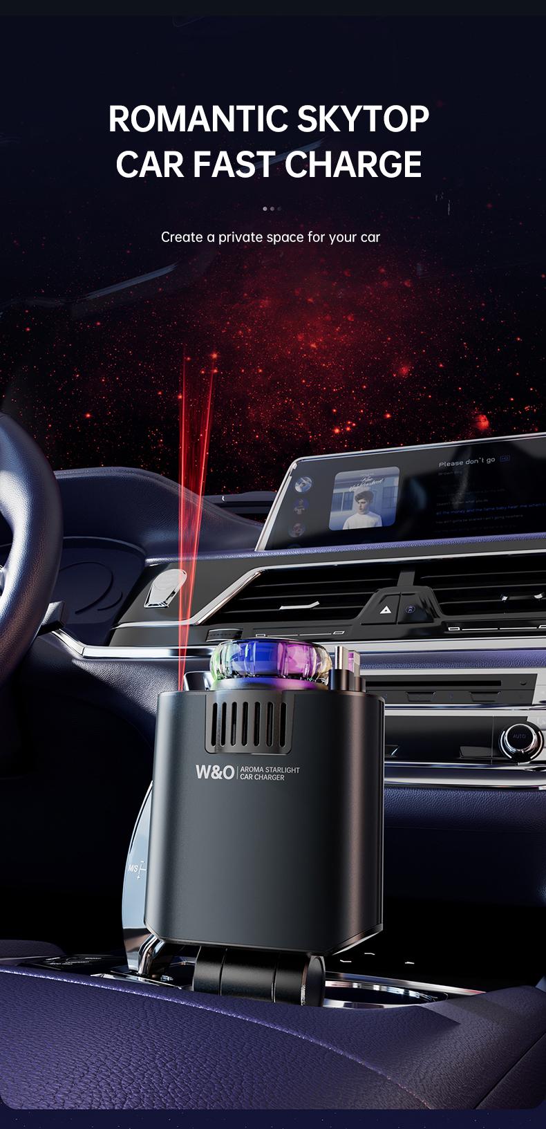 Product Introduction of W&O Aromatic Starlight In Car Roof Retractable Car Charger with Lightning Cable, Dual Charge Port (3*15ml Bottles), Fast Charging Adapter - Automotive 8