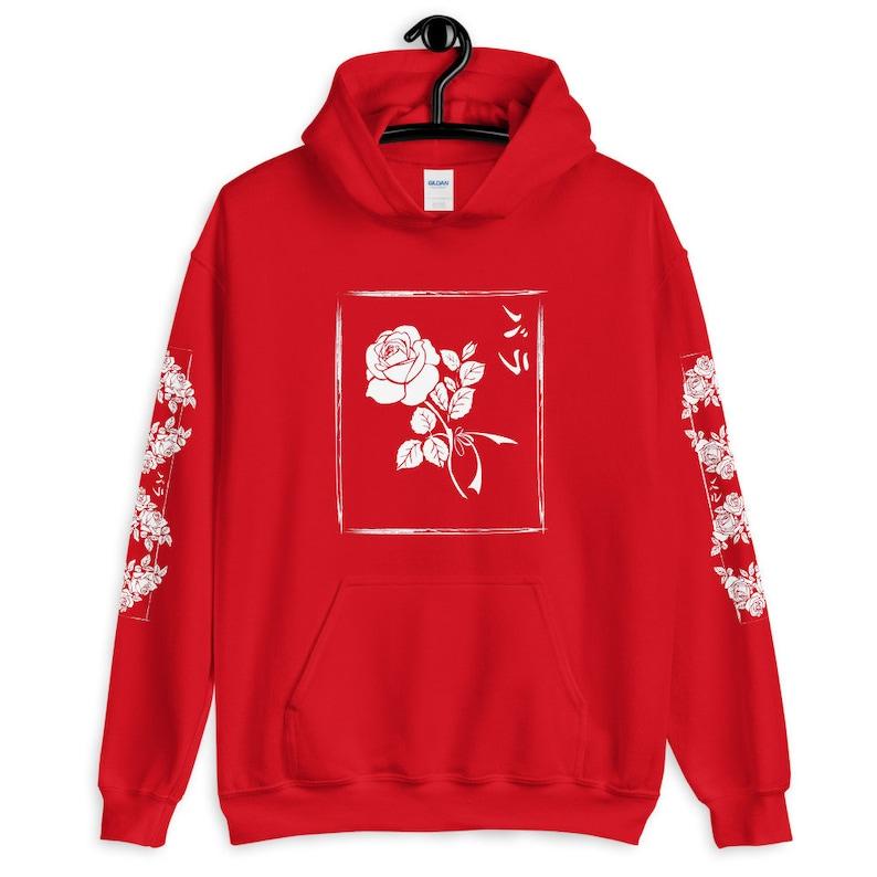 TikTok Shop Black White Rose Oversized Aesthetic Hoodie Japanese Hoodie Aesthetic Clothing Grunge Hoodie Flower Hoodie Aesthetic Cute Kawaii Unisex