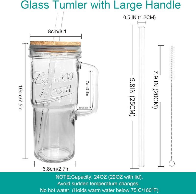 Product Introduction of Easter Gifts - 24 oz Glass Tumbler Cup with Handle- Stylish Coffee Glass Water Bottle With Lid&Straw, Wide Mouth Mason Jar Cups, Fit Car Cup Holder Bamboo Drinkware 9