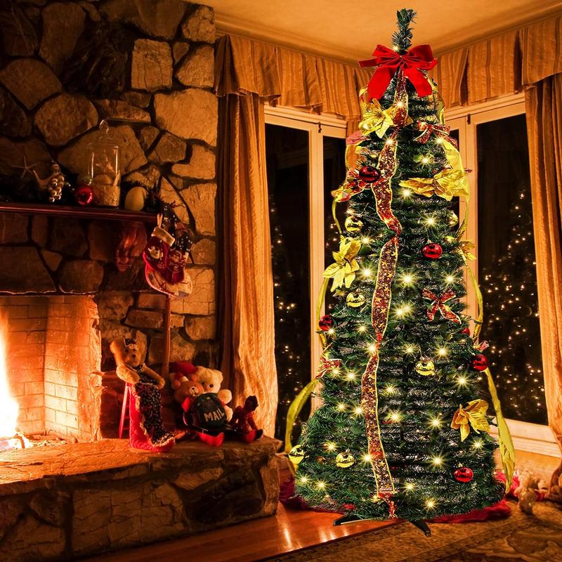 6ft Pop up Christmas Tree Prelit Pull up Christmas Tree with Lights Party  Decor