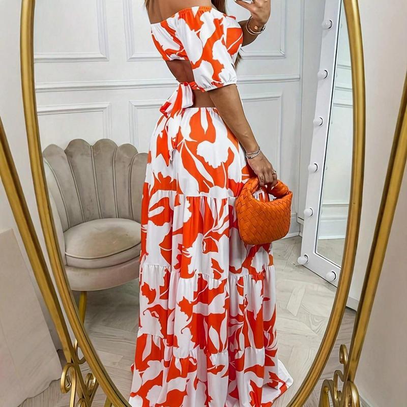 Fashion Vintage Print Split Joint O Neck Irregular Dresses Fashion Vintage Print Split Joint O Neck Irregular Dresses