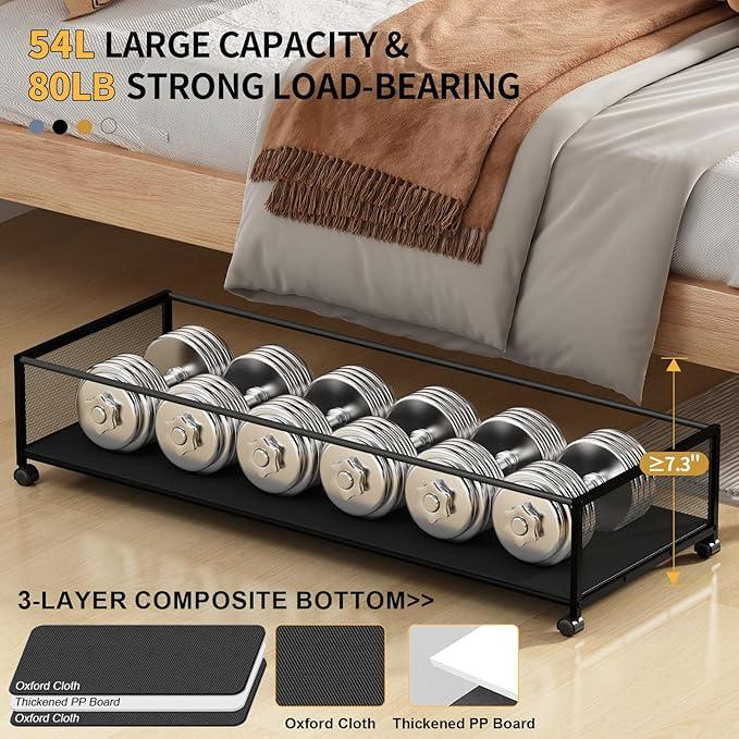 TikTok Shop Under Bed Storage with Wheels 54L XXL Larger Under Bed Storage Containers with Clear Lids 36 Lengthen Under Bed Shoe Organizer Rolling Under Bed Storage for Shoes Clothes 2 PACK