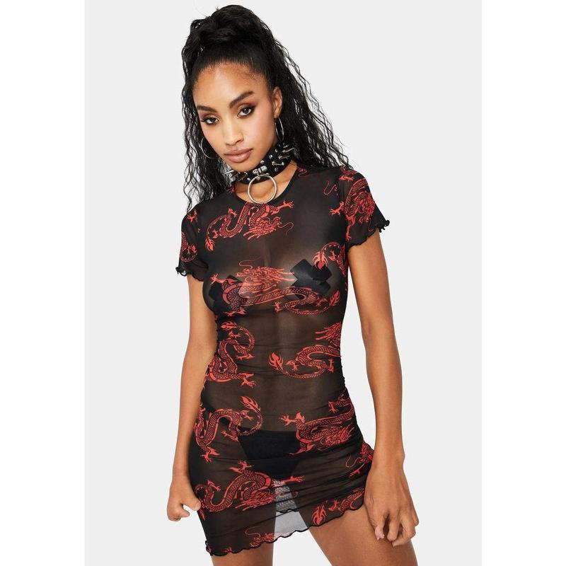 TikTok Shop She Breathes Fire Mesh Dress