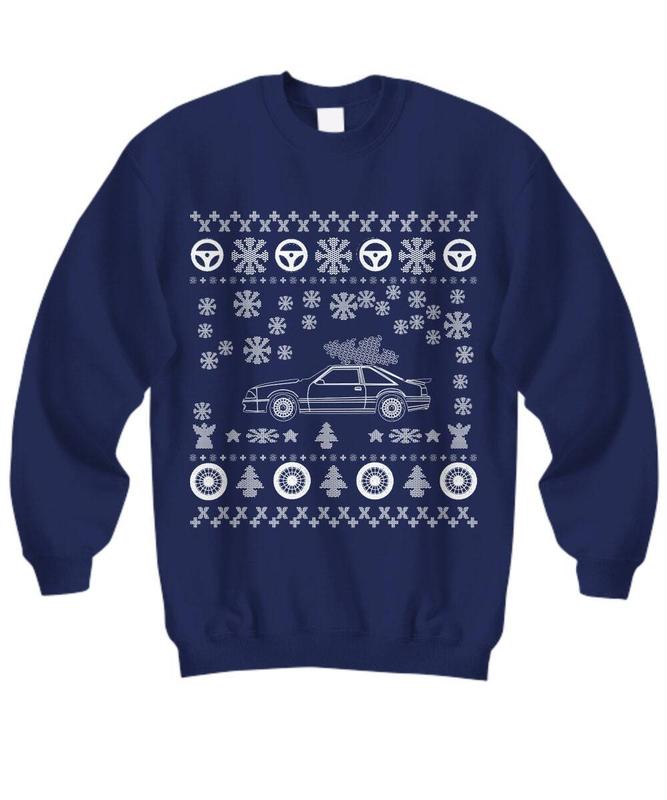 TikTok Shop Fox Body Ford Mustang Ugly Christmas Sweater V2 3rd Gen Hot Rod Xmas Drag Racing American Iron Classic Car Holiday Party Sweatshirt Fox Body