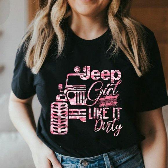 TikTok Shop TVAH Jeep Girl Shirt Jeep Girl Like It Dirty Shirt Jeep T Shirts Casual Cotton Fabric Fit Smooth Top