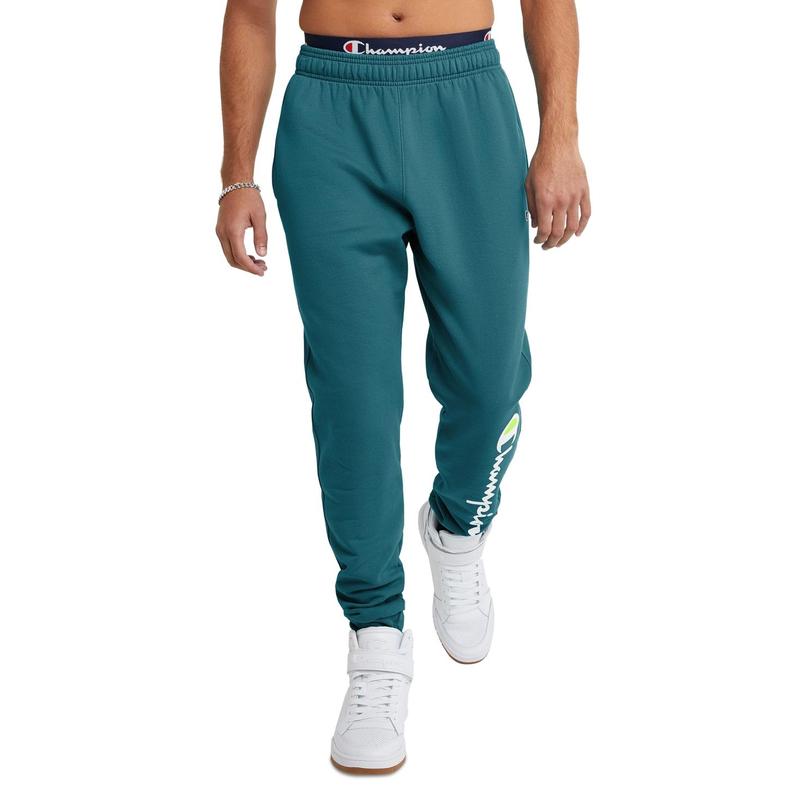 TikTok Shop Champion Mens Powerblend Graphic Joggers Pants Nifty Turquoise Green Small