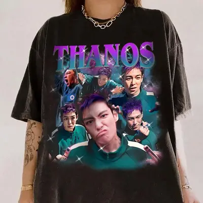 イカゲーム T.O.P THANOS T-shirt Mサイズ 白/黒 Thanos gamer shirt