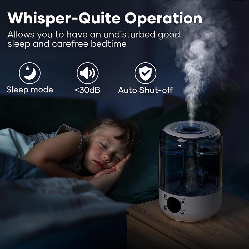 HiLIFE Humidifiers for Bedroom, 3L Ultrasonic Cool Mist Humidifiers for  Home Baby Nursery & Plants, Quiet Top Fill Air Humidifier Lasts Up to 30