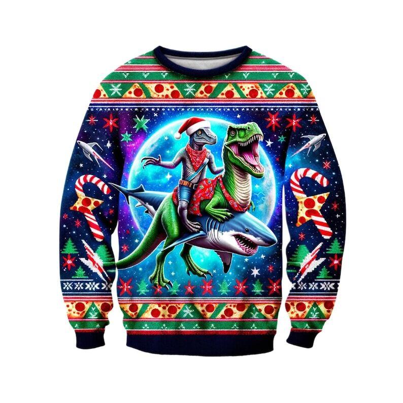 Dinosaur ugly christmas sweater best sale