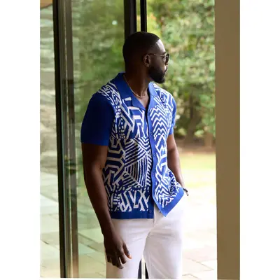 African Men's 2-Piece Outfit - Embroidered Short Sleeve Shirt & Pants Set For Weddings & Parties