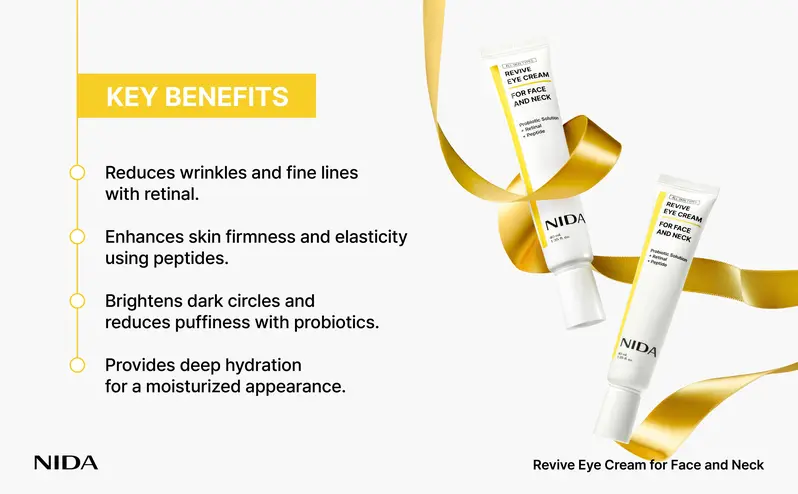 Product Introduction of NIDA Revive Eye Cream For Face And Neck (40mL) / Probiotic Solution, Retinal, Peptide / Wrinkles, Fine Lines, Aging Skin 1