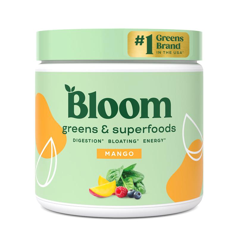 30ct bloom nutrition greens and superfoods powder - probiotics for digestive health & bloating relief for women, digestive enzymes for gut health, best tasting greens