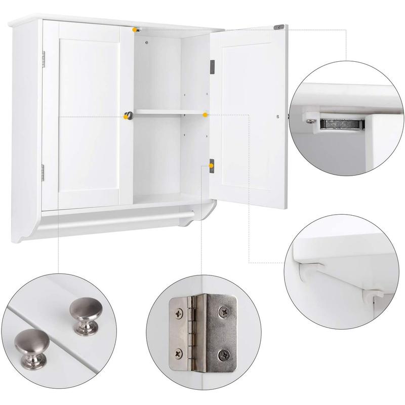 TikTok Shop Homfa Bathroom Wall Cabinet 23.6 W Over The Toilet Storage Cabinet with Double Door Cupboard and Adjustable Shelf and Towels Bar White