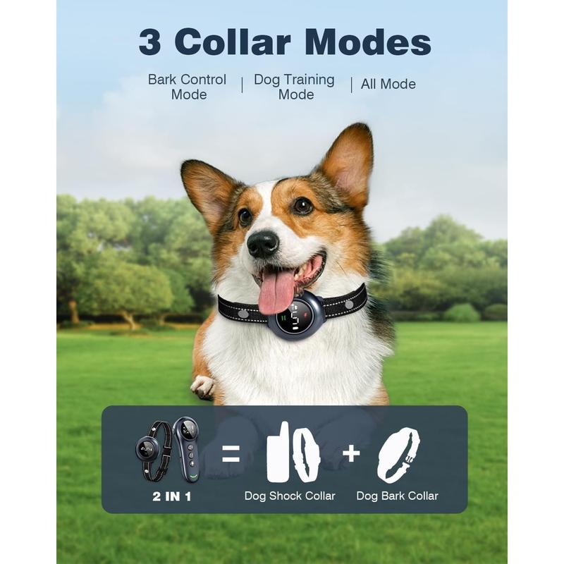 TikTok Shop 2 in 1 Dog Shock Collar Dog Bark Collar Smart Anti Barking Dog Training Collar with 5 Adjustable Sensitivity 3300FT Remote for All Breeds IP67 Waterproof E Collar