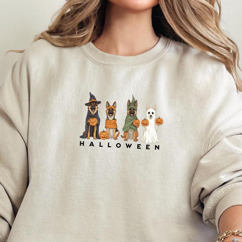 TikTok Shop German Shepherd Halloween Sweater Funny Dog Jumper Ghost Dogs Sweater Gildan Oversized Sweatshirt Spooky Season German Shepherd Apparel VT5IL