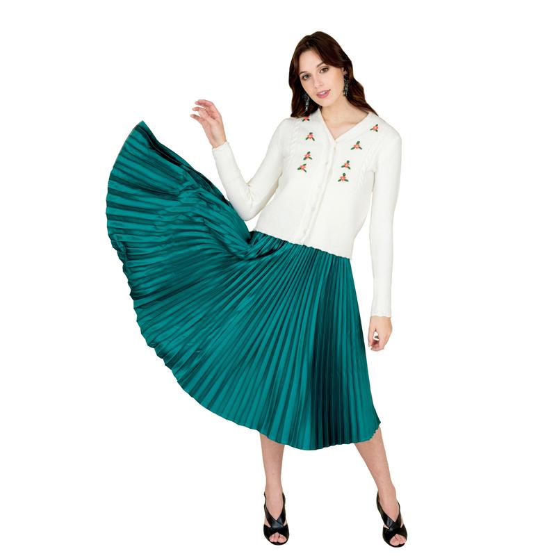 TikTok Shop Women Emerald Green Pleated Skirt