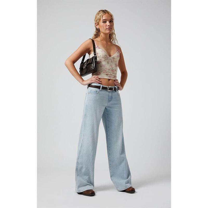 PacSun Women's Casey Low Rise Baggy Jeans Light Indigo Wash 0