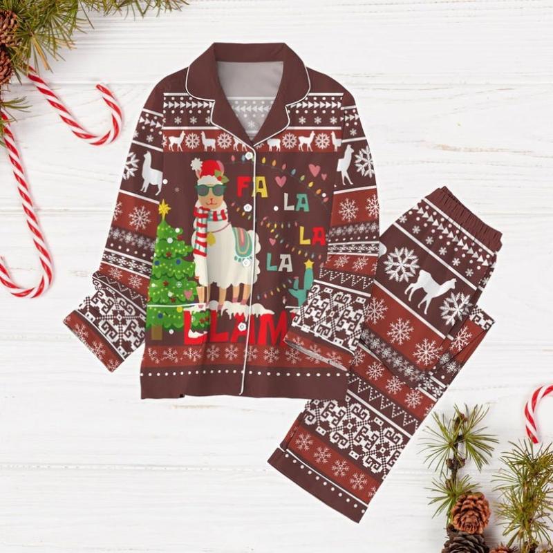 TikTok Shop Christmas Llama Pajamas Set Fa La La La Llama Holiday Pajamas Funny Animal Xmas Pajamas Cute Matching Pajamas Family Christmas Gift