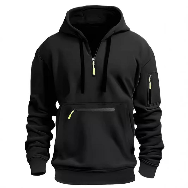 Men s Hoodie Quarter Zip Pullover Retro Fitness Running Sports Hoodie with Pockets Military Ta