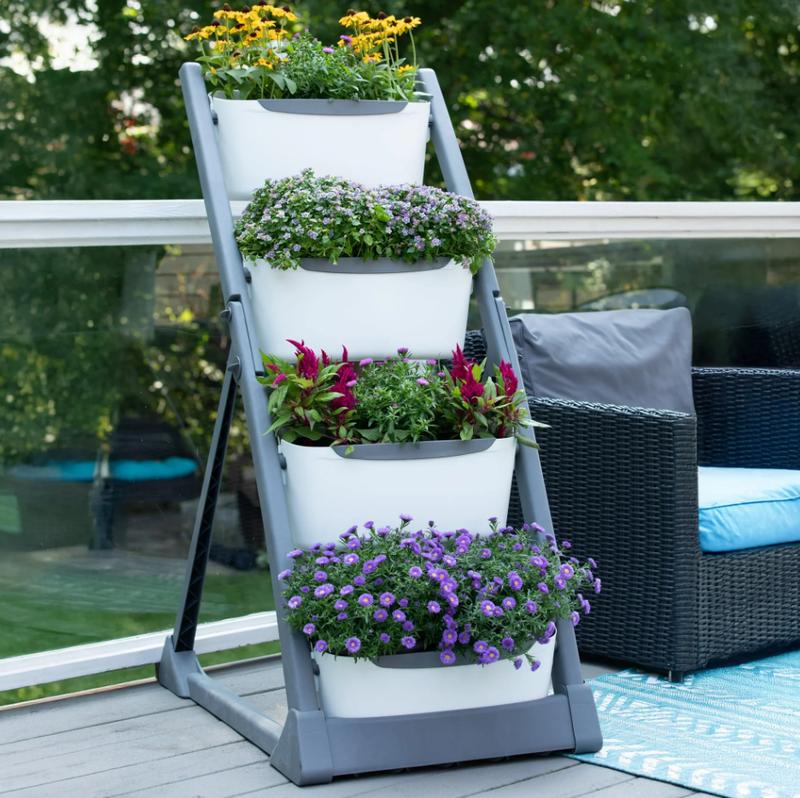 2-in-1 Self-Watering Convertible Planters - White & Gray Stackable ...