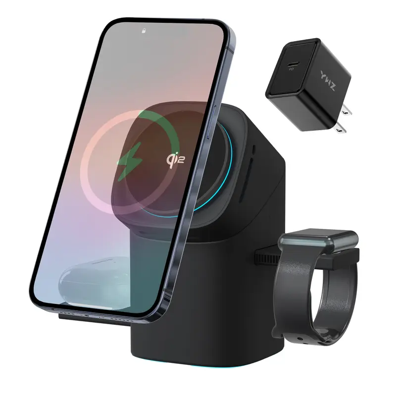 Three in one wireless charger, fast charging, Qi2 certified, suitable for, iPhone,iWatch, AirPods headphone charging stations, touch pop-up charging, easy to carry wireless charger,Wireless Multi-Device Charging touch pop-up charging 0