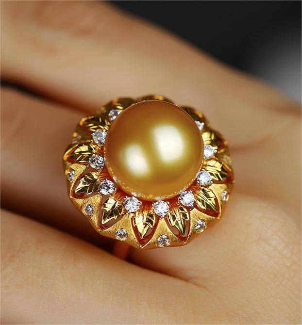 TikTok Shop vintage Palace Burati style imitation South Ocean pearl weave carved gold adjustable ring