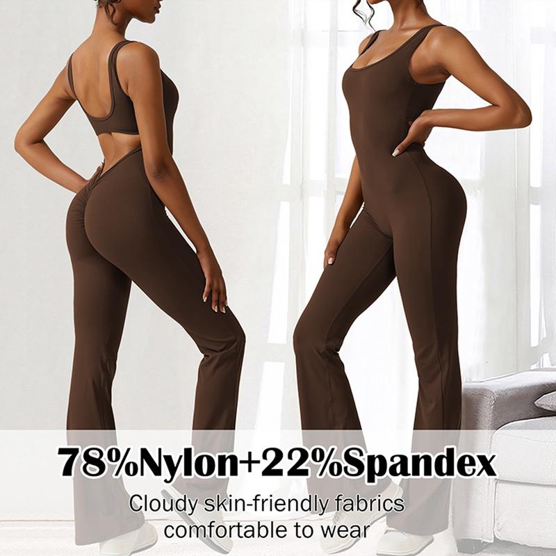  Vertvie Flare Jumpsuits For Women Scoop Neck Backless  Bodycon Full Length Long Pants Casual Unitard Playsuit Scrunch Butt Soft  Sport Romper Slim Fit