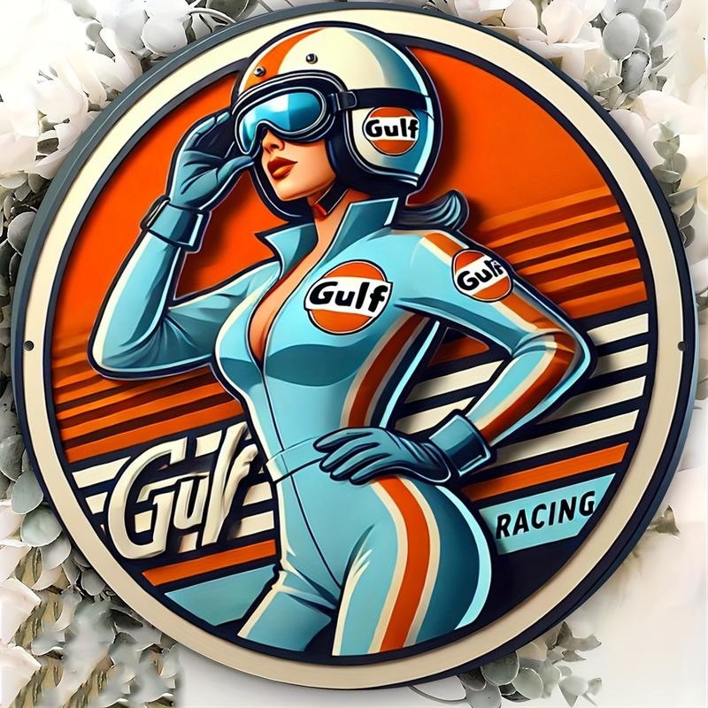 1pc Vintage Gulf Racing Metal Wall Decor Sign - 8x8 Inch Aluminum Art ...
