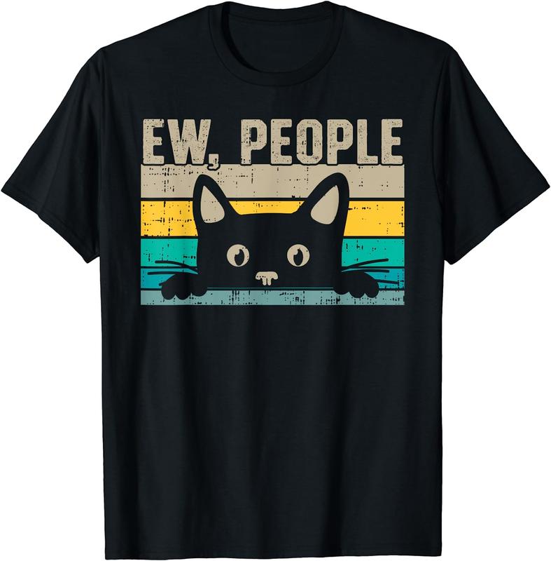 TikTok Shop Funny Ew People Cat Vintage Retro Cute Kitten Gift Unisex T Shirt S 5XL