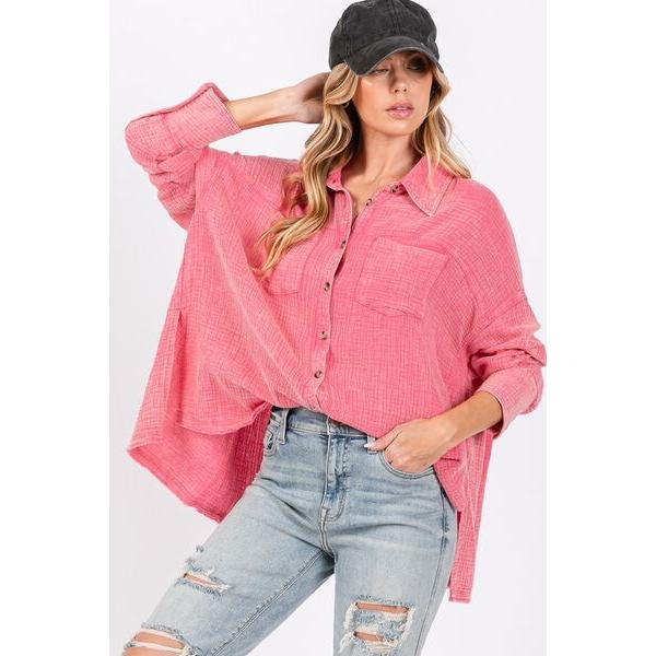 SAGE + FIG Frayed Hem Side Slit Button Down Shirt SAGE + FIG Frayed Hem Side Slit Button Down Shirt