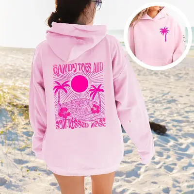 Pink Cute Oversized Graphic Hoodies Pink Palm Puff Hoodie Real