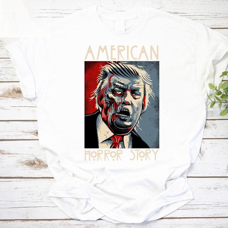 TikTok Shop MEFKTT Donald Trump American Horror Story Vintage T Shirt Donald Trump T Shirt Halloween T Shirt Zombie Donald trump T Shirt Horror Story T Shirt Gift For Her Gift For Him