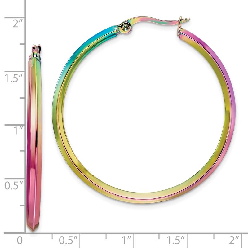 Stainless Steel Polished Rainbow IP-Plated 42 mm Hoop Earrings Stainless Steel Polished Rainbow IP-Plated 42 mm Hoop Earrings