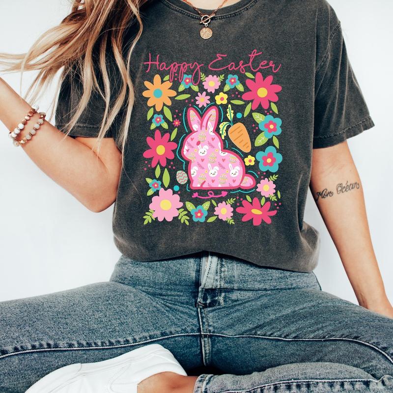 Floral Happy Easter Bunny Tee Floral Happy Easter Bunny Tee