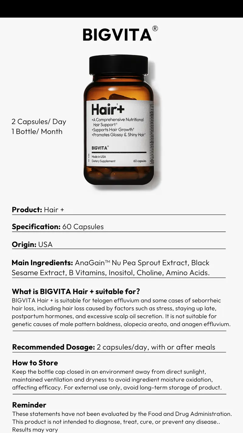 Product Introduction of BIGVITA Hair+ | Vegan Gluten Free Haircare Supplements for Women and Men, Vitamins for Healthy Natural Faster Hair Growth 18