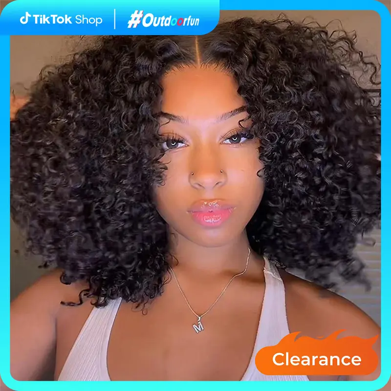 Wiggins Hair Short Curly Wigs Popping Fluffy Curl 250% Density 7x4 Pre Cut Ready To Go Curly Glueless Wigs Ready To Wear Human Hair Beginners Glueless Wig Outdoorfun 0