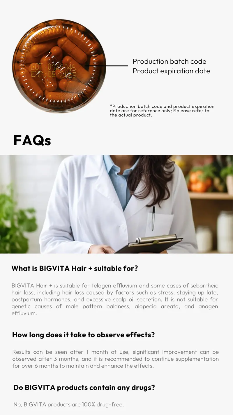 Product Introduction of BIGVITA Hair+ | Vegan Gluten Free Haircare Supplements for Women and Men, Vitamins for Healthy Natural Faster Hair Growth 20