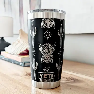 20oz - 360 Cow print laser en on a shops Yeti tumbler with magslide Multiple colors available…