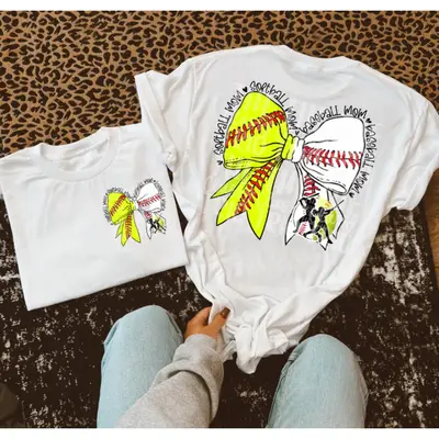 Baseball Mom Double Sided Bow Tee Baseball Mom Double Sided Bow Tee
