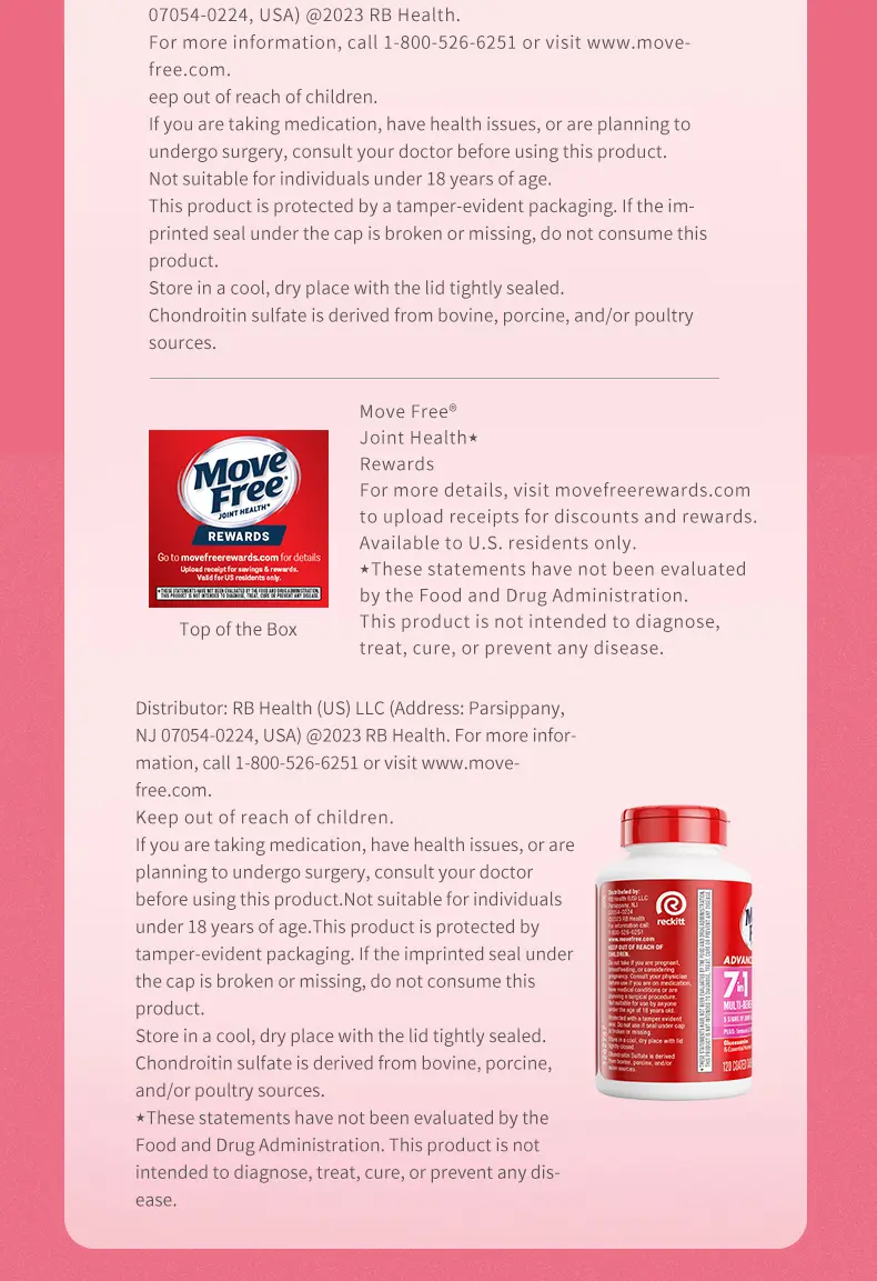 Product Introduction of Move Free joint health 7-in-1 Glucosamine Chondroitin Plus Calcium Complex Vitamin Supplements for Women Multi-Vitamins + Multi-Glucosamine 120 Pills 13
