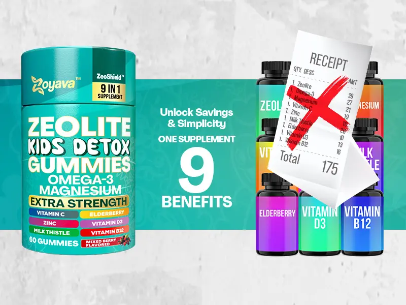 Product Introduction of Zeolite Kids Detox Gummies (Mixed Berry Flavor) - Zoyava 9-in-1 Kid Supplement for Brain, Fitness, and Overall Healthcare - 60 Edible Gummies - Made in USA 2