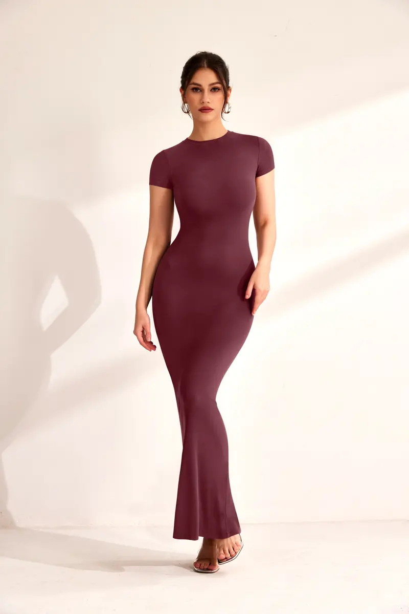 Product Introduction of BOGO REORIA Summer Beach Vibes Dresses Women's Casual Lounge Long Dress Outdoorfun Elegant Shortsleeve Basic Crewneck Maxi Dresses Lady Womenswear 8