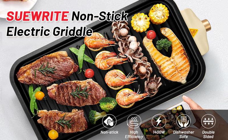  SUEWRITE Electric Smokeless Indoor Grill, Non-Stick Cooking  Removable Plate, Portable Korean BBQ Grill with Removable Temperature  Control, Dishwasher Safe, 1500W: Home & Kitchen
